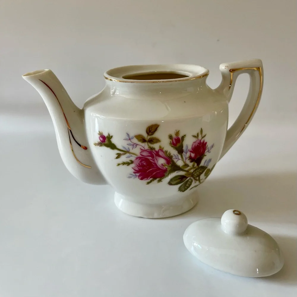 Moss Rose Porcelain Floral Teapot with Pink Roses